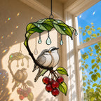 Bird Couple Under Leaf Umbrella Holographic Acrylic Suncatcher