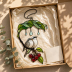 Bird Couple Under Leaf Umbrella Holographic Acrylic Suncatcher