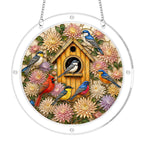 Birdhouse garden acrylic puzzle suncatcher, colorful DIY window decor