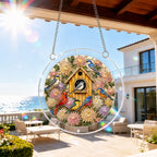 Birdhouse garden acrylic puzzle suncatcher, colorful DIY window decor