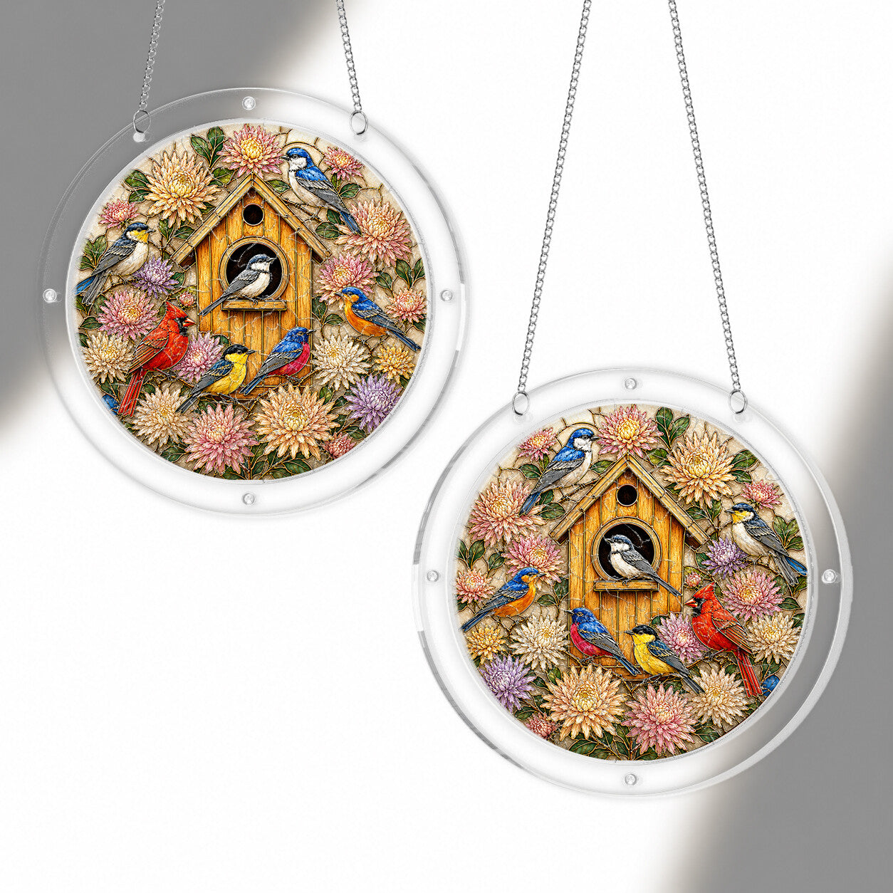 Birdhouse garden acrylic puzzle suncatcher, colorful DIY window decor