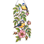 Blue tit and wild rose holographic acrylic suncatcher, handcrafted rainbow window ornament