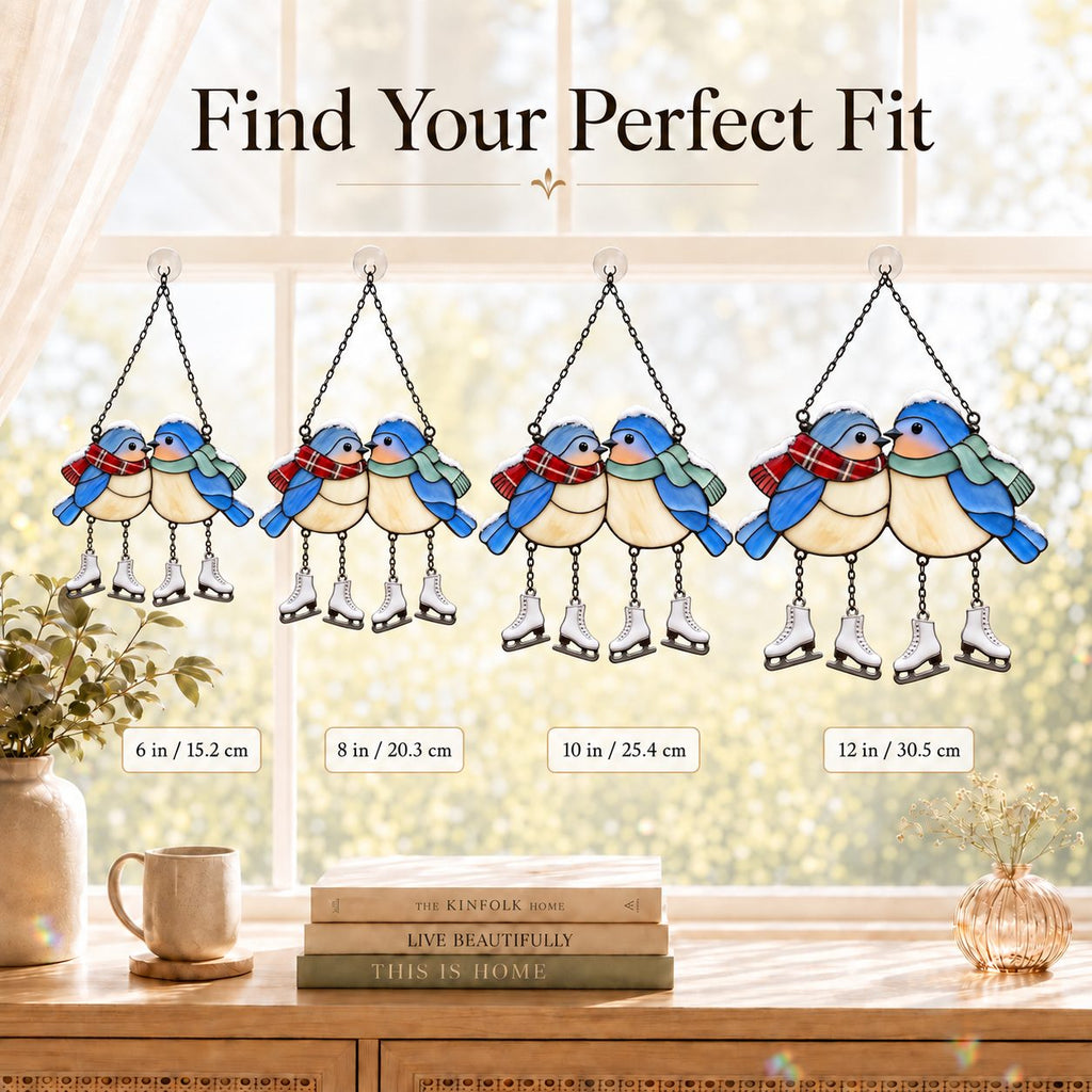 Bluebird Couple with Ice Skates Holographic Acrylic Suncatcher