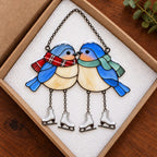 Bluebird Couple with Ice Skates Holographic Acrylic Suncatcher