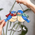 Bluebird Couple with Ice Skates Holographic Acrylic Suncatcher