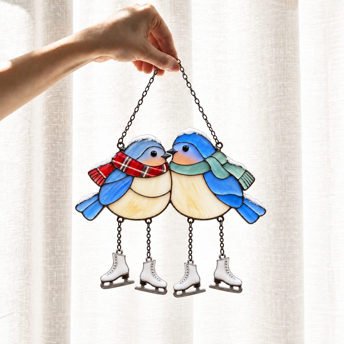 Bluebird Couple with Ice Skates Holographic Acrylic Suncatcher