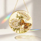 Butterfly white flowers suncatcher with gold chain and suction cup