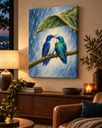 Wait Out the Rain Hummingbird Couple Canvas Wall Art