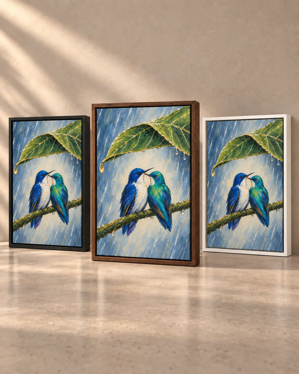 Wait Out the Rain Hummingbird Couple Canvas Wall Art
