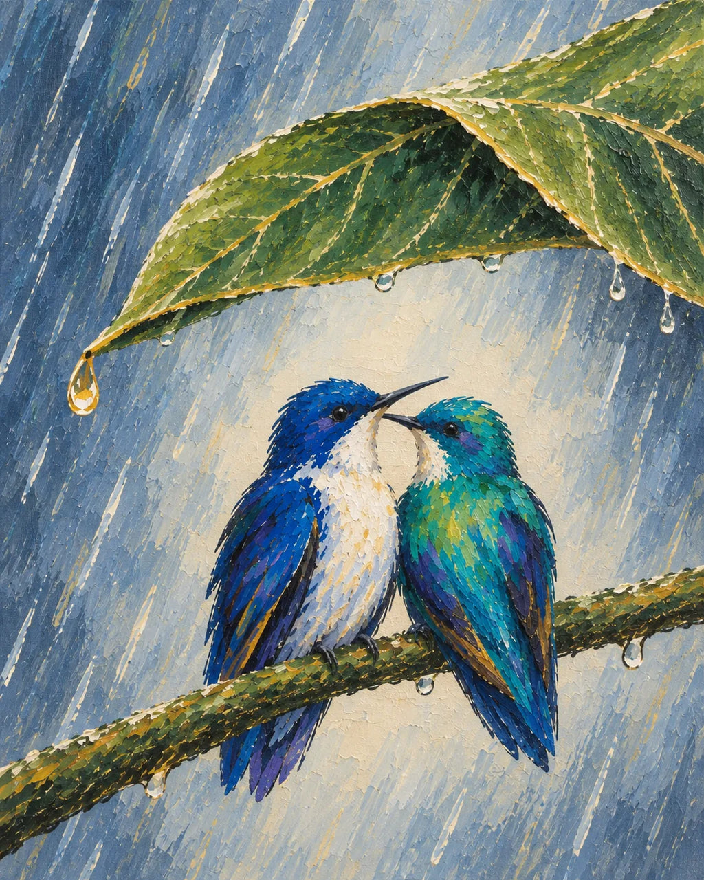 Wait Out the Rain Hummingbird Couple Canvas Wall Art