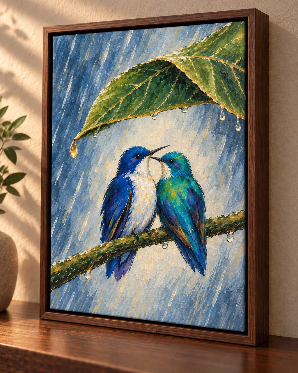 Wait Out the Rain Hummingbird Couple Canvas Wall Art