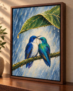 Wait Out the Rain Hummingbird Couple Canvas Wall Art