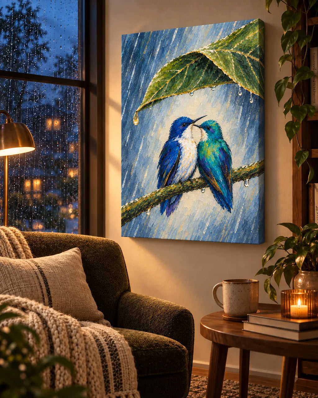 Wait Out the Rain Hummingbird Couple Canvas Wall Art