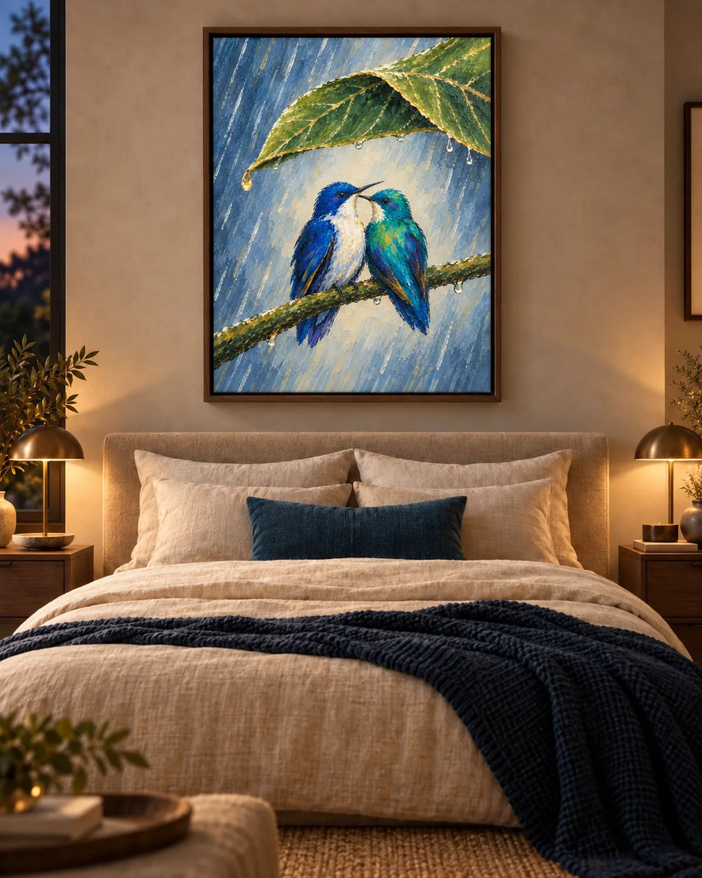 Wait Out the Rain Hummingbird Couple Canvas Wall Art