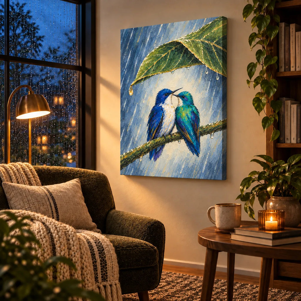 Wait Out the Rain Hummingbird Couple Canvas Wall Art