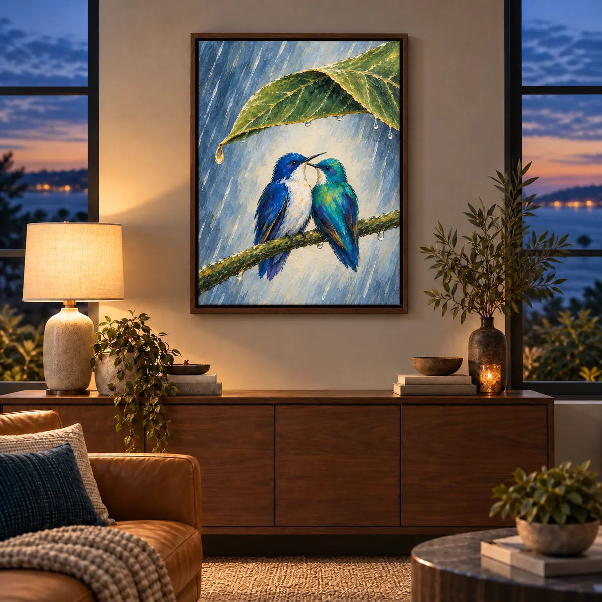 Wait Out the Rain Hummingbird Couple Canvas Wall Art
