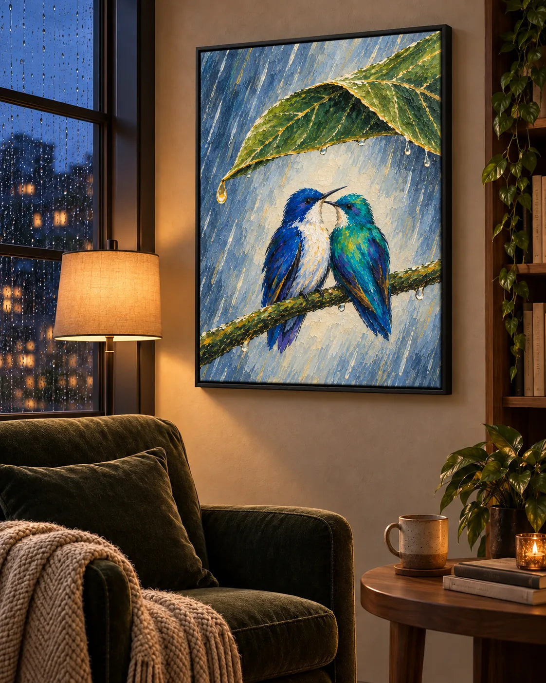 Wait Out the Rain Hummingbird Couple Canvas Wall Art