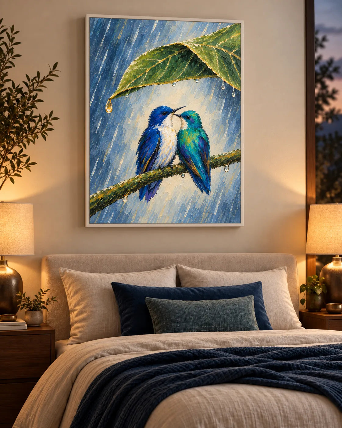 Wait Out the Rain Hummingbird Couple Canvas Wall Art