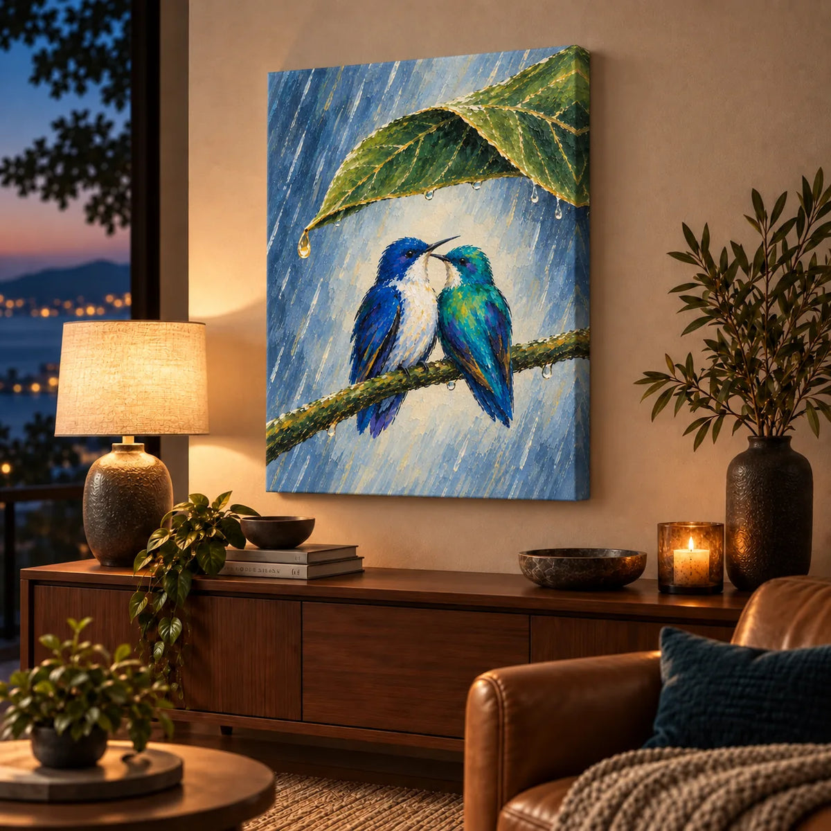 Wait Out the Rain Hummingbird Couple Canvas Wall Art