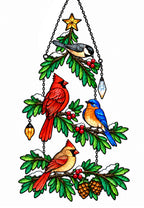 Cardinal & Bluebird Christmas Tree Holographic Acrylic Suncatcher