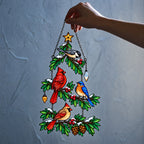 Cardinal & Bluebird Christmas Tree Holographic Acrylic Suncatcher