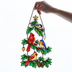 Cardinal & Bluebird Christmas Tree Holographic Acrylic Suncatcher