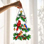 Cardinal & Bluebird Christmas Tree Holographic Acrylic Suncatcher