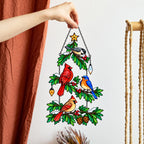 Cardinal & Bluebird Christmas Tree Holographic Acrylic Suncatcher