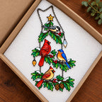 Cardinal & Bluebird Christmas Tree Holographic Acrylic Suncatcher