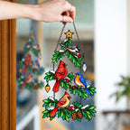 Cardinal & Bluebird Christmas Tree Holographic Acrylic Suncatcher