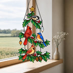 Cardinal & Bluebird Christmas Tree Holographic Acrylic Suncatcher