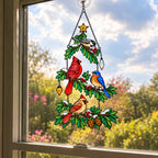 Cardinal & Bluebird Christmas Tree Holographic Acrylic Suncatcher