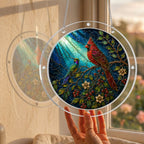 Cardinal on a branch acrylic puzzle suncatcher, colorful DIY window decor