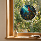 Cardinal on a branch acrylic puzzle suncatcher, colorful DIY window decor