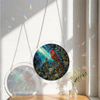 Cardinal on a branch acrylic puzzle suncatcher, colorful DIY window decor