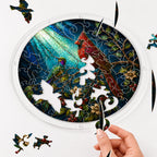 Cardinal on a branch acrylic puzzle suncatcher, colorful DIY window decor