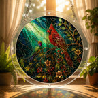 Cardinal on a branch acrylic puzzle suncatcher, colorful DIY window decor