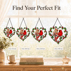 Cardinal Couple Holly Heart Holographic Acrylic Suncatcher