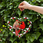 Cardinal Couple Holly Heart Holographic Acrylic Suncatcher
