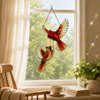 Cardinal Couple in Flight Holographic Acrylic Suncatcher