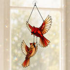 Cardinal Couple in Flight Holographic Acrylic Suncatcher