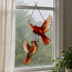 Cardinal Couple in Flight Holographic Acrylic Suncatcher