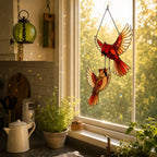 Cardinal Couple in Flight Holographic Acrylic Suncatcher