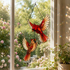 Cardinal Couple in Flight Holographic Acrylic Suncatcher