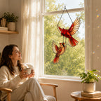 Cardinal Couple in Flight Holographic Acrylic Suncatcher