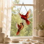 Cardinal Couple in Flight Holographic Acrylic Suncatcher