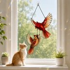 Cardinal Couple in Flight Holographic Acrylic Suncatcher