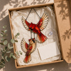 Cardinal Couple in Flight Holographic Acrylic Suncatcher