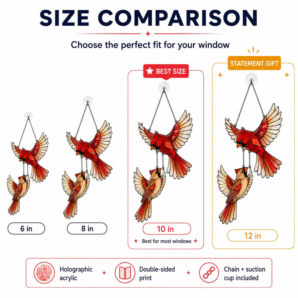 Cardinal Couple in Flight Holographic Acrylic Suncatcher