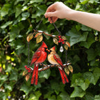 Cardinal Couple on Winter Berry Branch Holographic Acrylic Suncatcher
